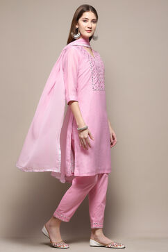 Light Pink Art Silk Straight Kurta Pant Suit Set image number 6
