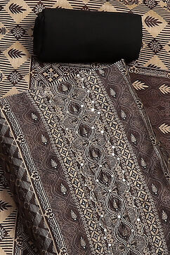 Black Chanderi Hand Embroidered Unstitched Suit Set image number 1