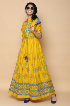 Mustard Cotton Printed Kurta Dress image number 0