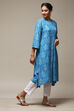 Blue Rayon Straight Printed Kurta image number 4