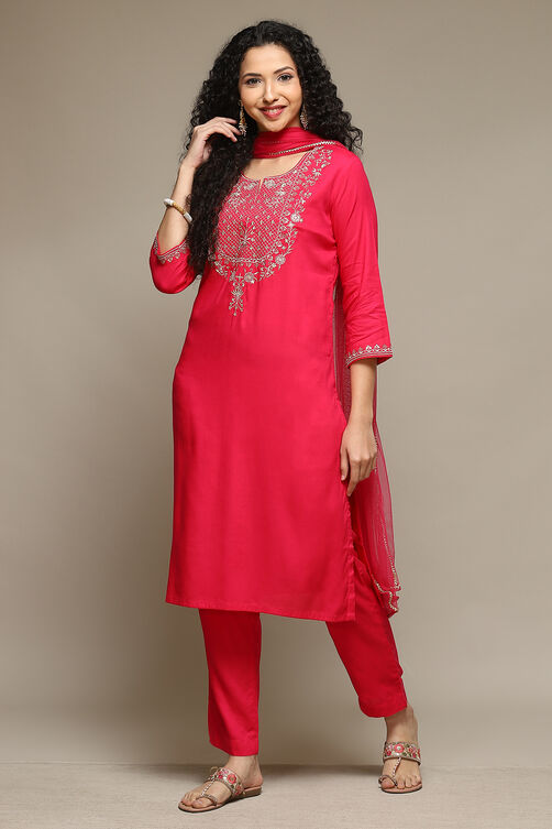 Burnt Orange Rayon Straight Kurta Pants Suit Set image number 5