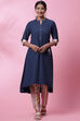 Navy Blue Rayon A-Line Kurta Slim Pant Suit Set