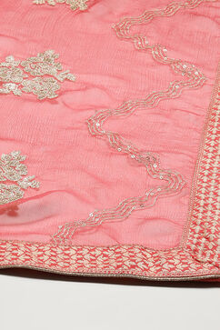 Pink Linen Blend Digital Print Unstitched Suit Set image number 4
