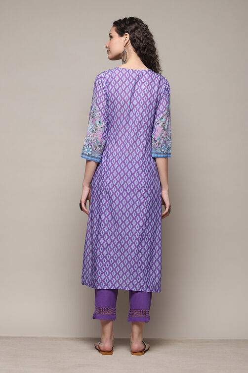 Turquoise Cotton Straight Printed Kurta Ankle Length Suit Set image number 4