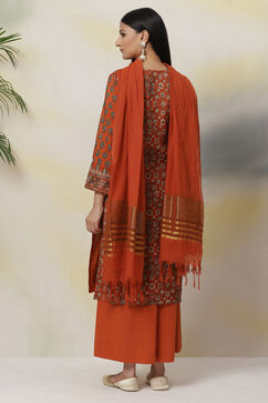 Terracotta And Orange Poly Cotton Straight Suit Set image number 7