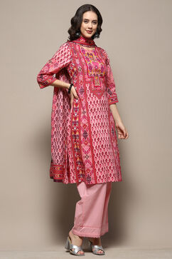 Pink Cotton Printed Straight Suit Set image number 7