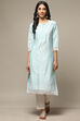 Blue Viscose Straight Printed Kurta