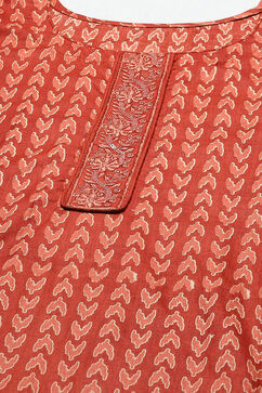 Red Cotton Screen Print Unstitched Suit Set image number 2