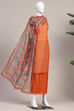 Orange Chanderi Hand Embroidered Unstitched Suit Set image number 5