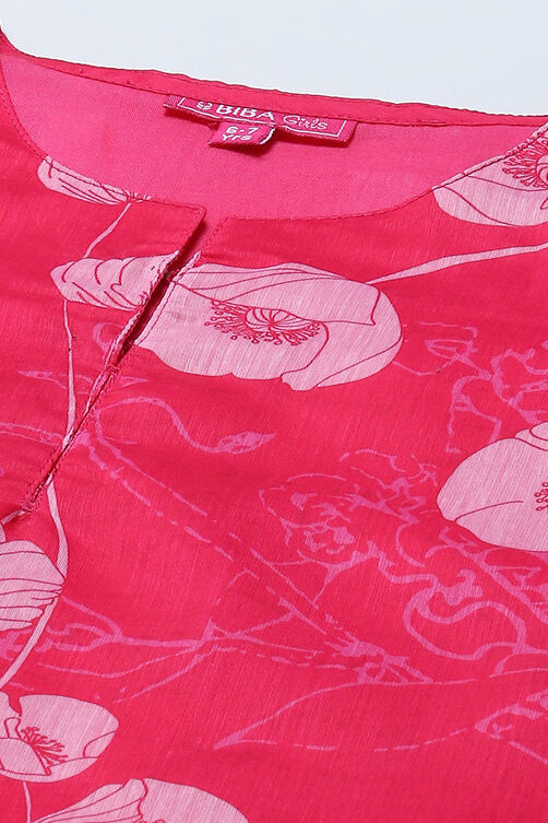 Pink Polyester Straight Printed Kurta Churidar Suit Set image number 1