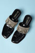 Black Embroidered Ring Toe Sandals image number 5