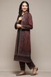 Black Polyester Straight Printed Kurta Pant Suit Set image number 3