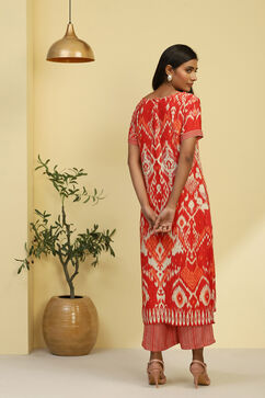 Red Printed Straight Kurta Set image number 4