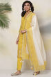 Yellow Cotton Straight Kurta Slim Pant Suit Set image number 6