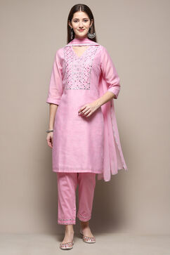 Light Pink Art Silk Straight Kurta Pant Suit Set image number 7