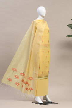 Yellow Chanderi Handloom Unstitched Suit Set image number 4