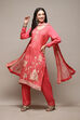 Pink Linen Blend Digital Print Unstitched Suit Set image number 1