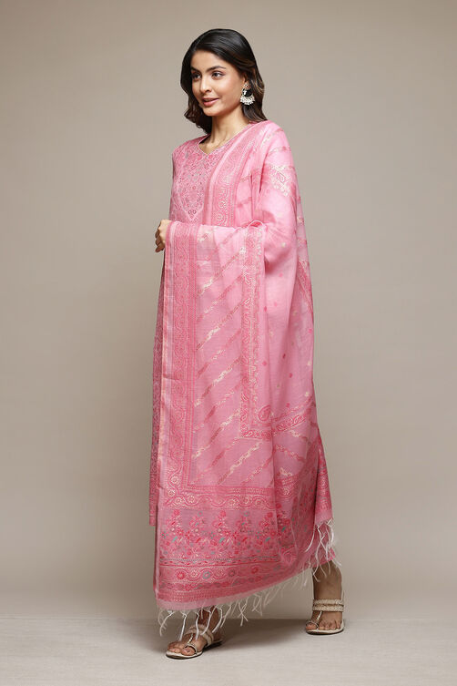 Pink Cotton Blend Straight Yarndyed Kurta Suit Set image number 5