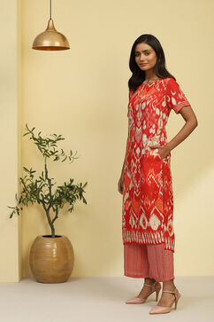 Red Printed Straight Kurta Set image number 3