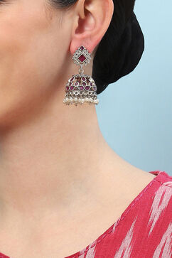 Oxidised Pink Brass Earrings image number 1