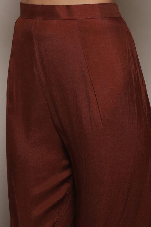 Maroon Chanderi Unstitched Suit Set image number 3