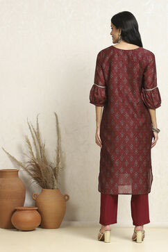 Maroon Chanderi Machine Embroidered Unstitched Suit Set image number 5