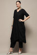 Black Asymmetric Solid Kurta Set image number 4