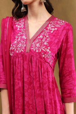 Fuchsia Rayon Gathered Suit Set image number 1