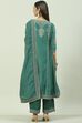 Dark Green Cotton Blend A-Line Kurta Palazzo Suit Set image number 4