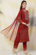 Maroon Art Silk Straight Kurta Pants Suit Set image number 4