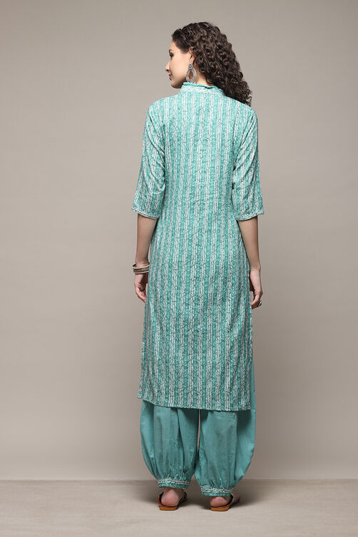 Green Cotton Printed Unstitched Suit Set image number 4