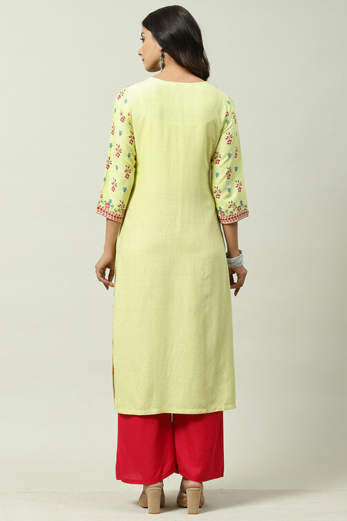 Lime Cotton Straight Kurta image number 4