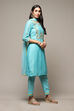 Blush Peach Yarndyed A-Line Kurta Regular Pants Suit Set image number 6