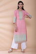 Pink Cotton Straight Printed Kurta image number 2