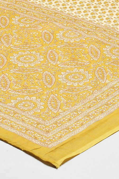 Yellow Cotton Screen Print Unstitched Suit Set image number 4
