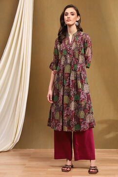 Multi-coloured Georgette Tropical Printed A-Line Kurta image number 5