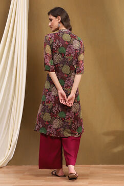 Multi-coloured Georgette Tropical Printed A-Line Kurta image number 3