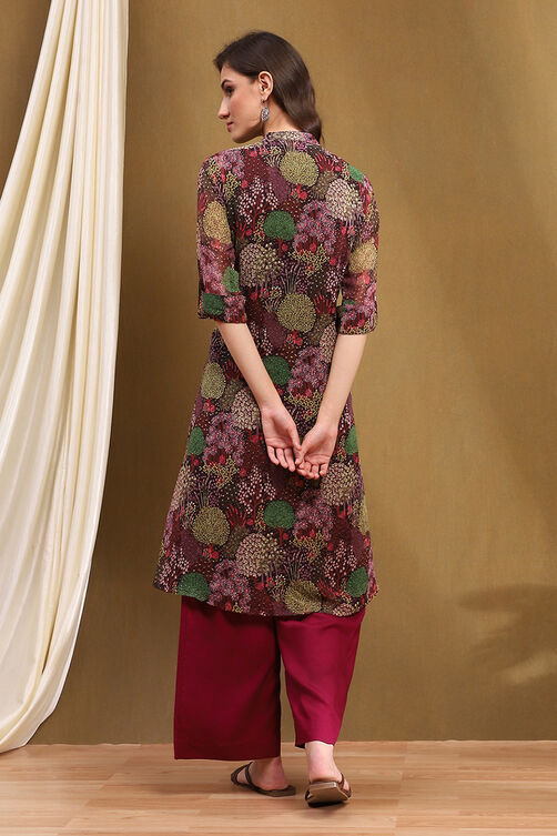 Multi-coloured Georgette Tropical Printed A-Line Kurta image number 3