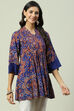 Blue Rayon Flared Printed Kurti image number 3