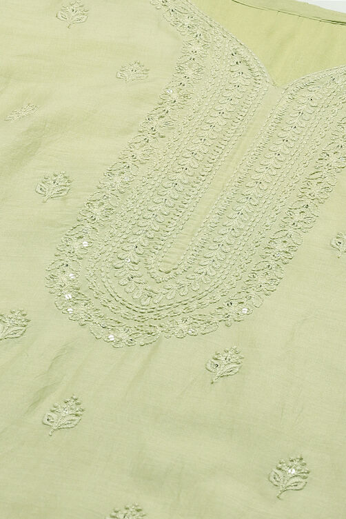 Green Cotton Machine Embroidered Unstitched Suit Set image number 5