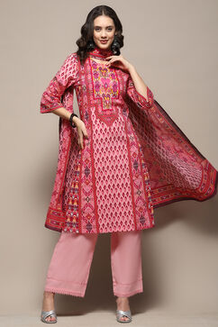 Pink Cotton Printed Straight Suit Set image number 9