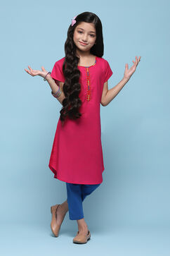 Pink Cotton Straight Solid Kurta Set image number 6