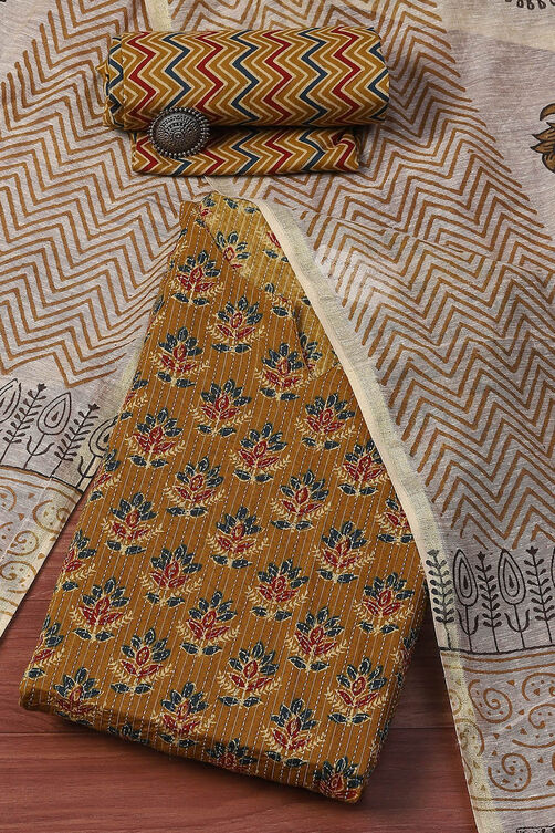 Brown Tussar Unstitched Suit set image number 0