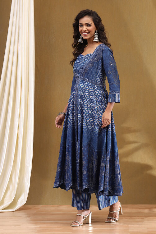 Indigo Modal Festive Anarkali Fusion Suit Set image number 5