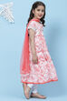 White And Pink Cotton Flared Kurta Churidar Suit Set image number 6