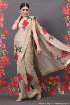 Rohit Bal Off White Silk Blend Embroidered Saree image number 2