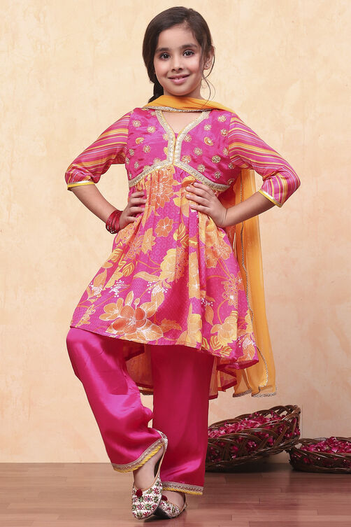 Pink Polyester Blend Gathered Suit Set image number 0