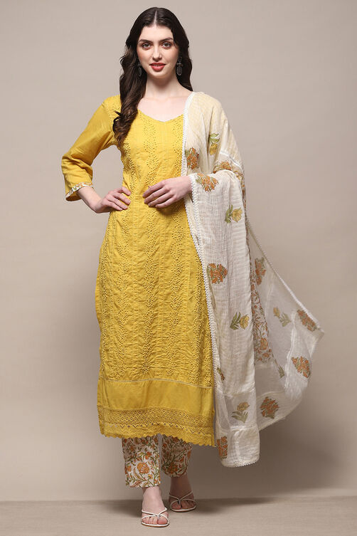 Mustard Cotton Unstitched Suit Set image number 1