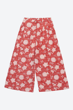 Red Printed Cotton Strappy Top and Flare Pants Set image number 2