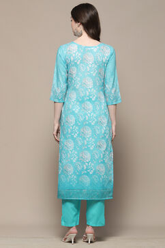 Blue Cotton Blend Floral Digital Print Unstitched Suit Set image number 6